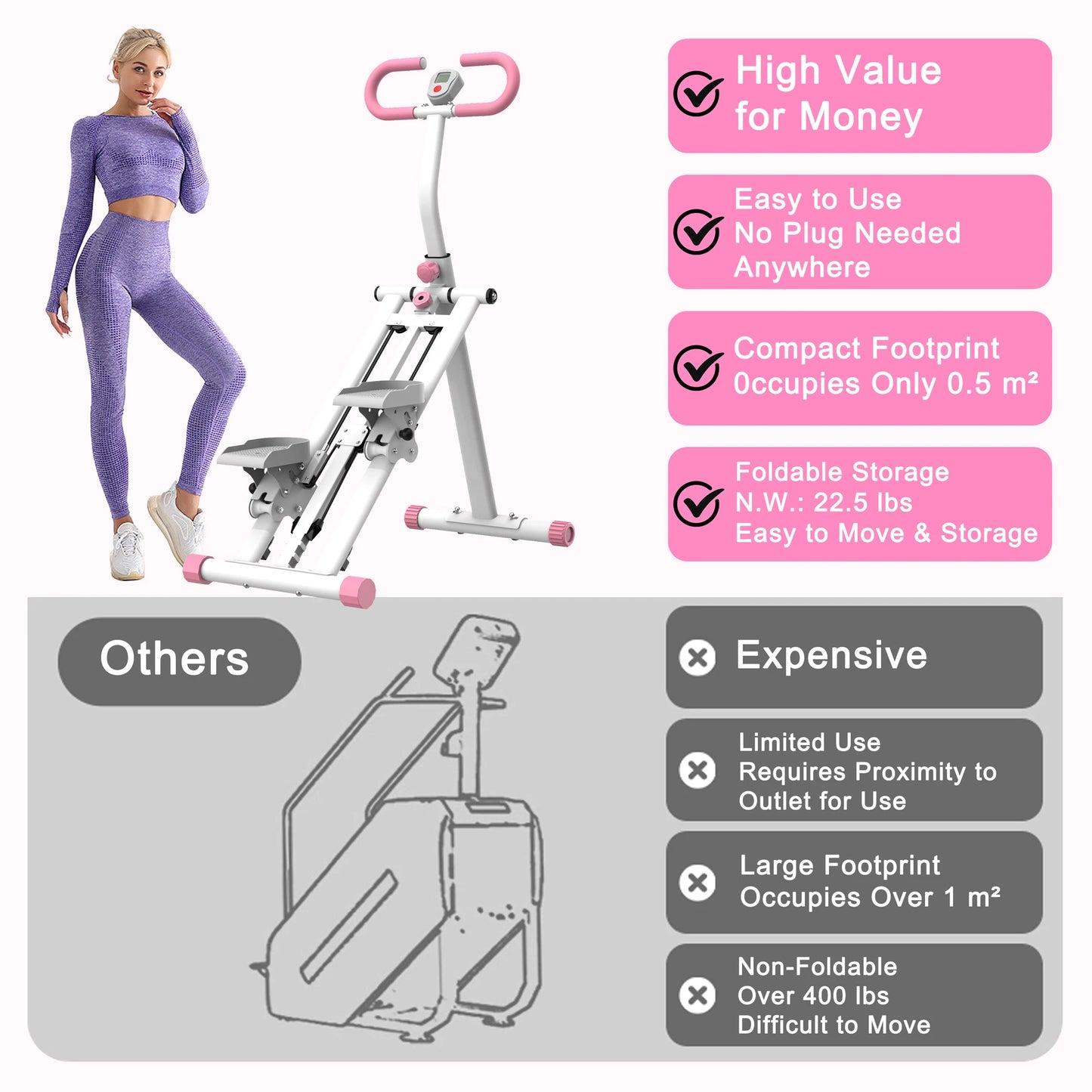 Vertical Climber with Resistance, Adjustable Handlebar