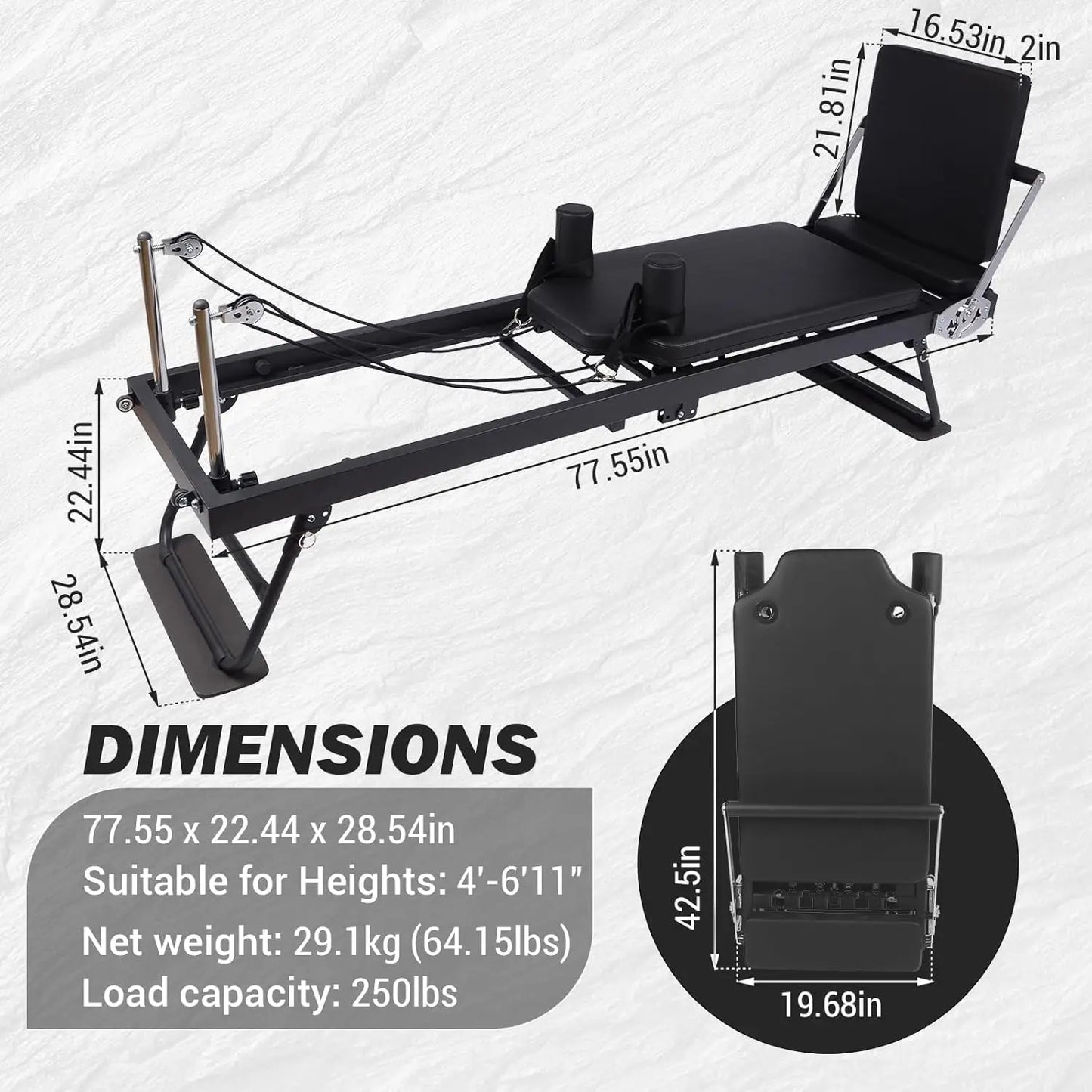 Foldable 77" Adjustable Home Pilates Reformer Machine