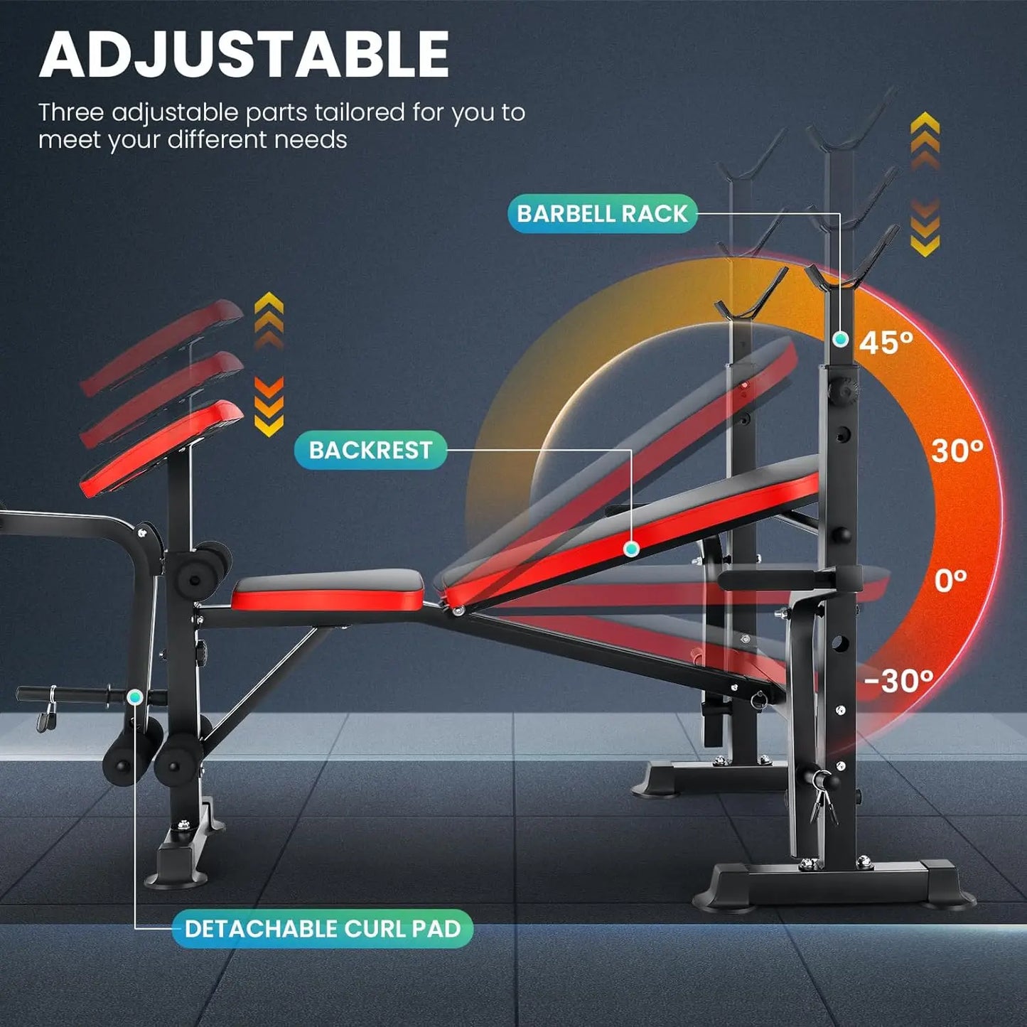 6-in-1 660lbs Weight Bench Set with Squat Rack.