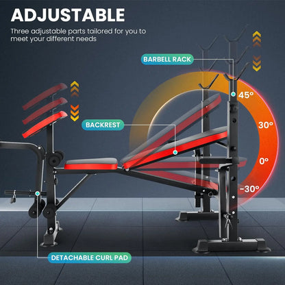6-in-1 660lbs Weight Bench Set with Squat Rack.
