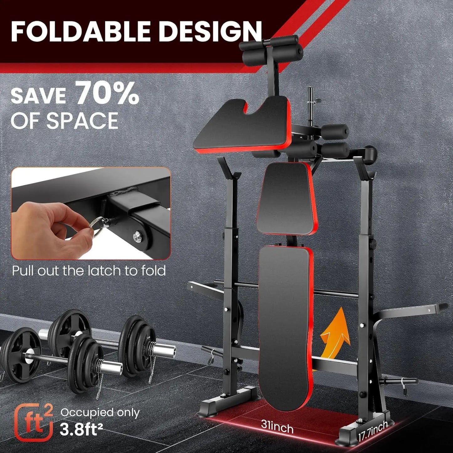 6-in-1 660lbs Weight Bench Set with Squat Rack.