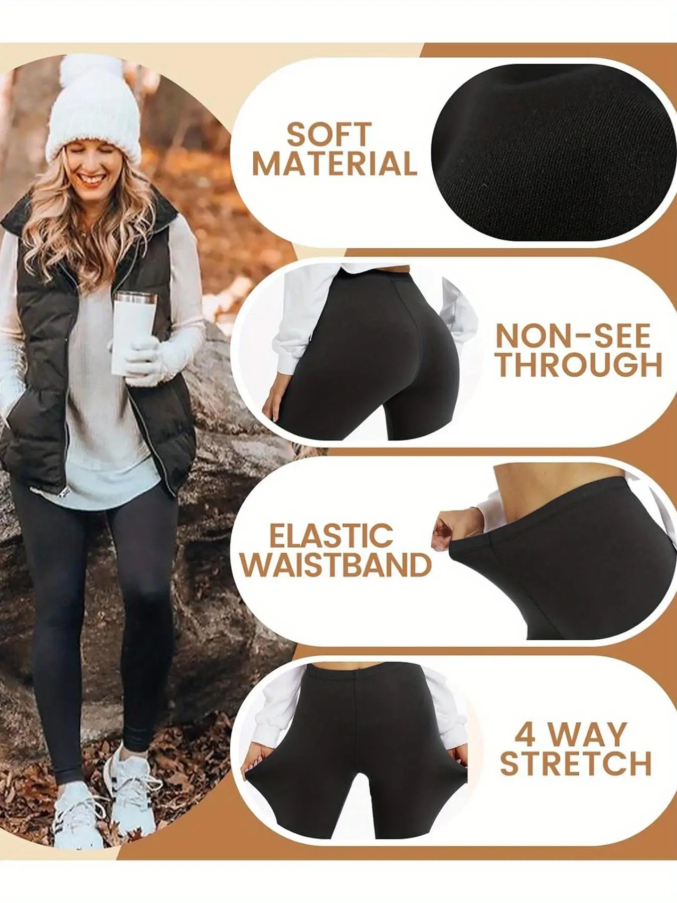 4Pk Women's High-Waisted Fleece-Lined Yoga Leggings