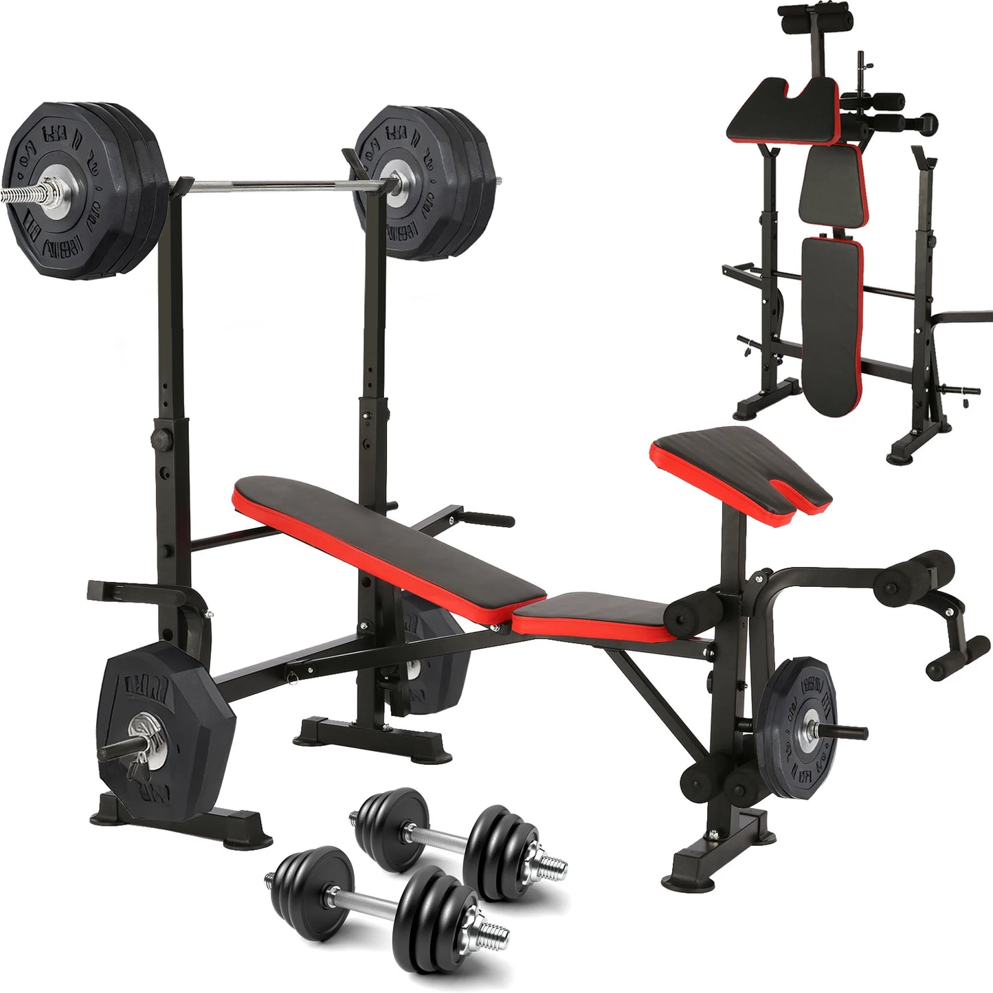 6-in-1 660lbs Weight Bench Set with Squat Rack.