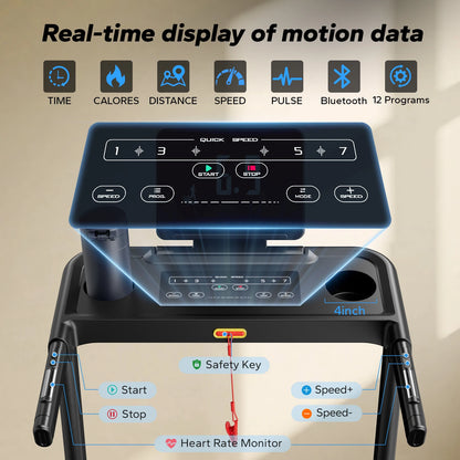 Foldable Incline Treadmill with Bluetooth
