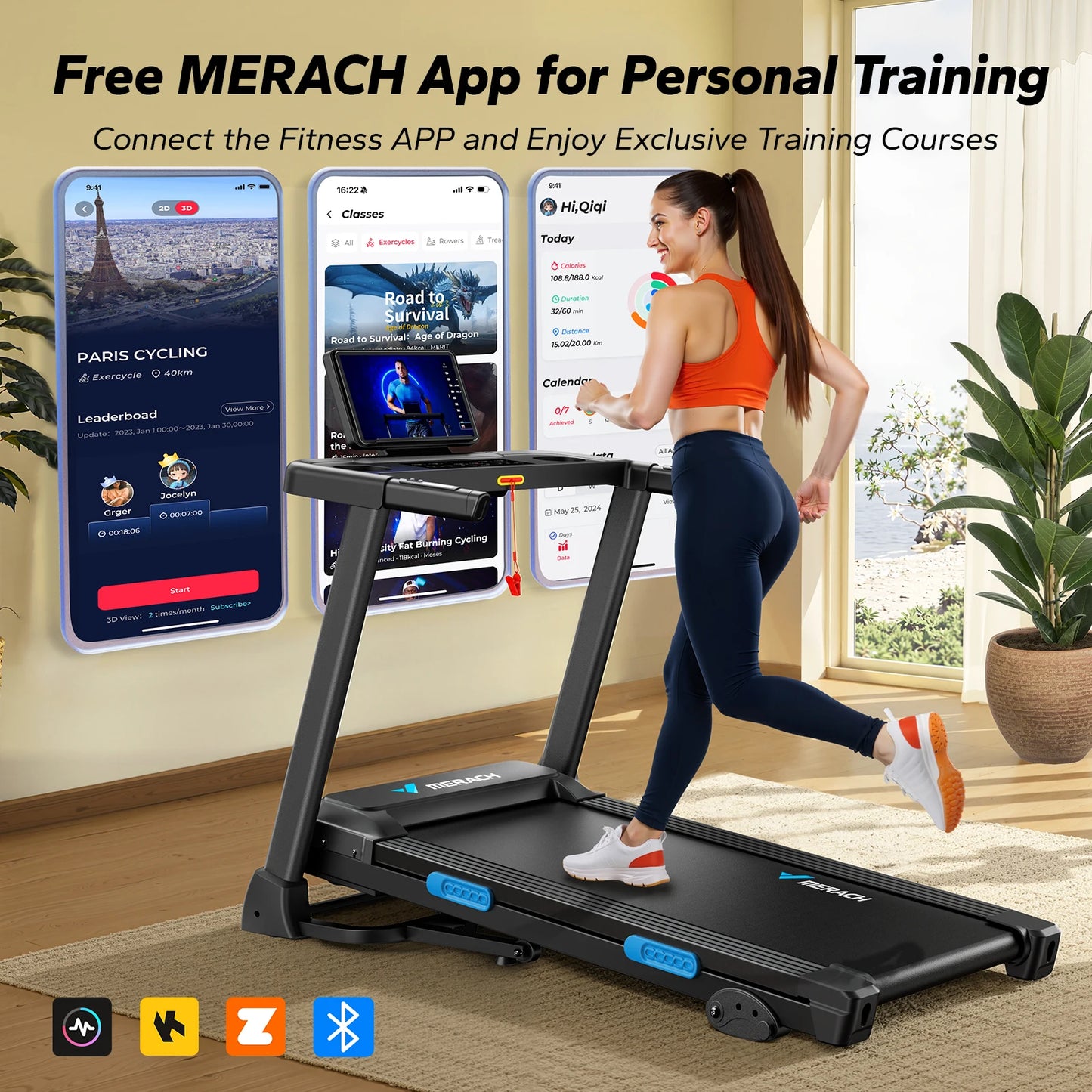 Foldable Incline Treadmill with Bluetooth