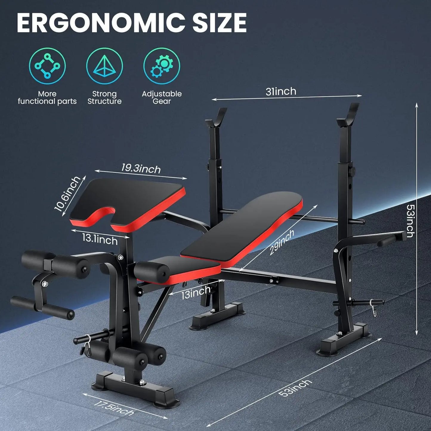 6-in-1 660lbs Weight Bench Set with Squat Rack.