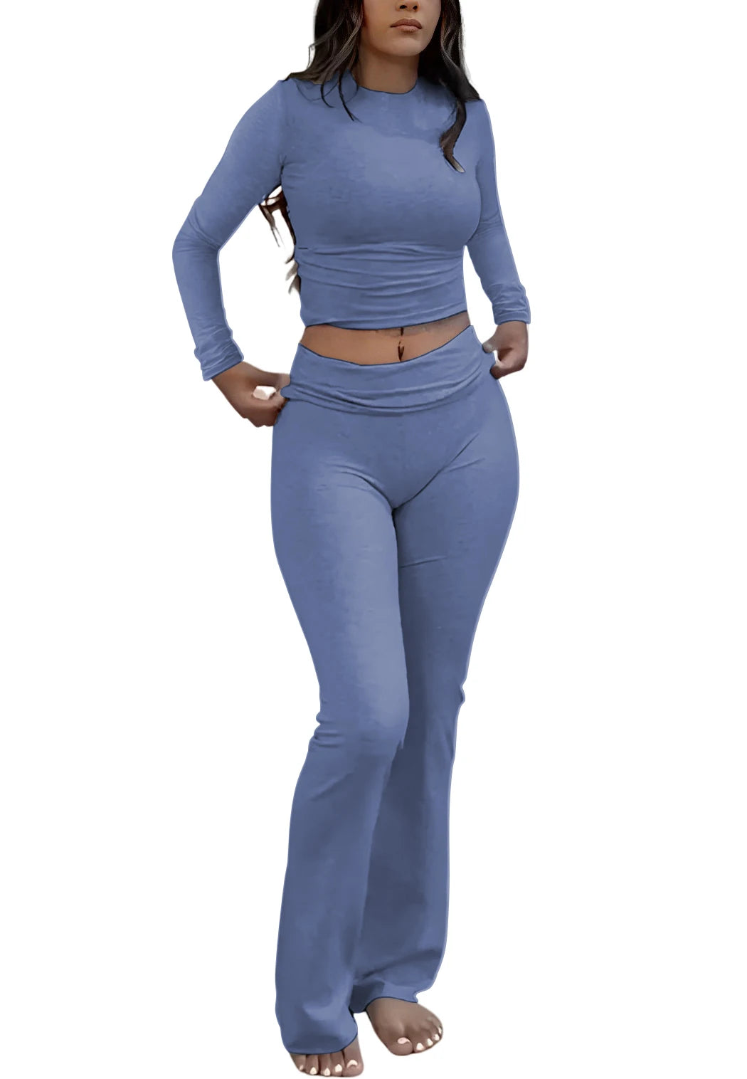 Women's Yoga Two-Piece Set Long-Sleeve Wide-Leg