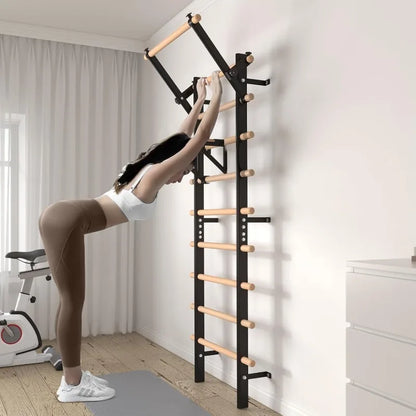 Wooden Stall Bar with Pull‑Up & Dip Attachments