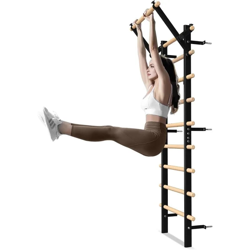 Wooden Stall Bar with Pull‑Up & Dip Attachments