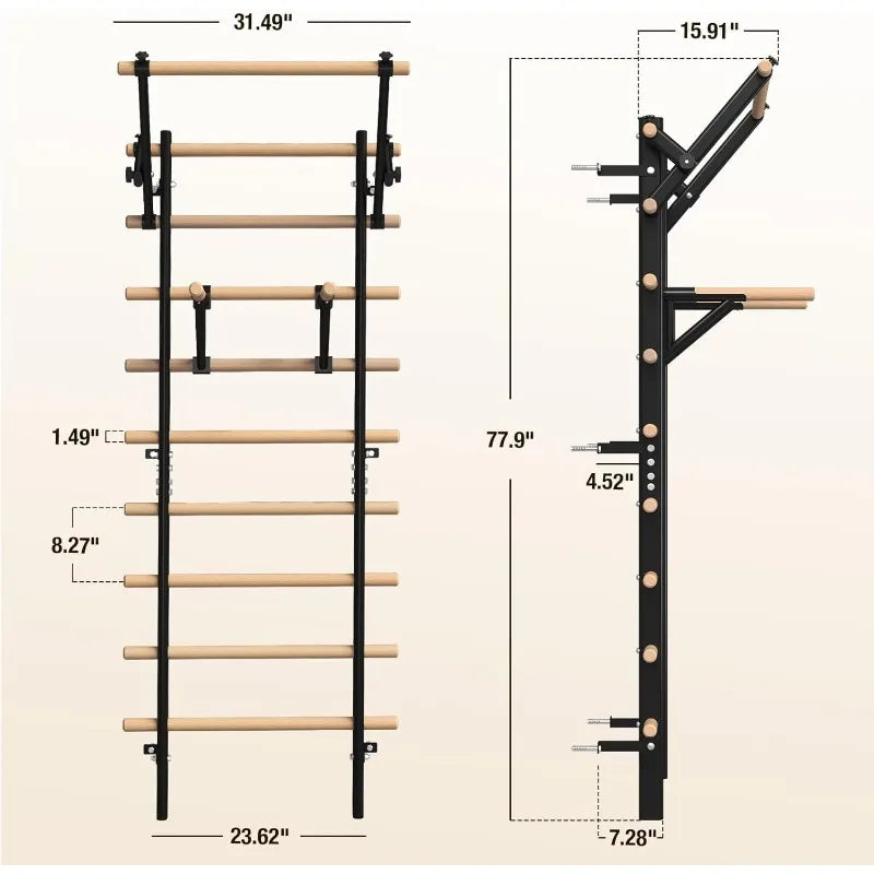 Wooden Stall Bar with Pull‑Up & Dip Attachments