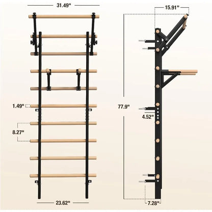 Wooden Stall Bar with Pull‑Up & Dip Attachments
