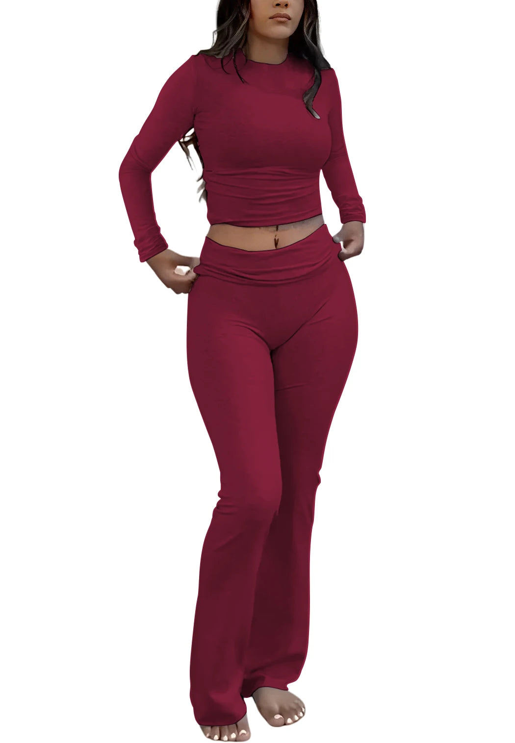 Women's Yoga Two-Piece Set Long-Sleeve Wide-Leg