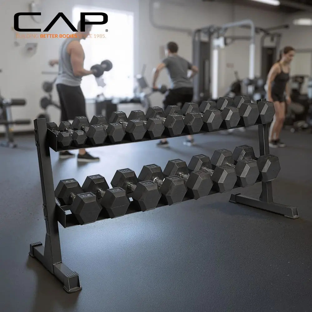 Rubber Hex Dumbbell Set with 23‑Tier Rack