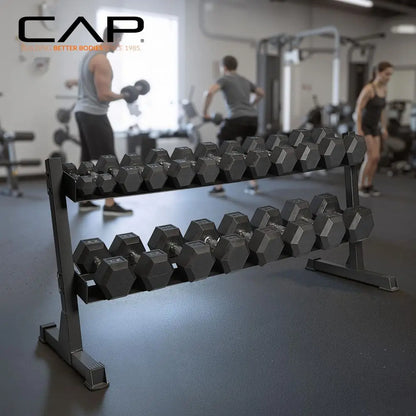 Rubber Hex Dumbbell Set with 23‑Tier Rack