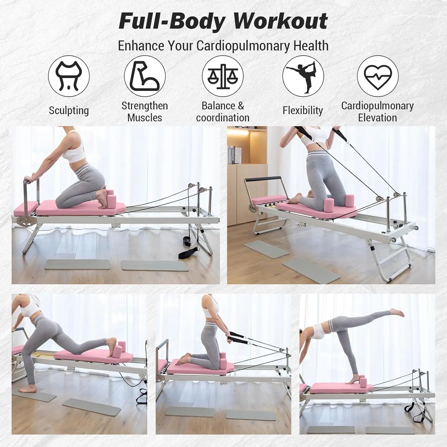 Foldable 77" Adjustable Home Pilates Reformer Machine