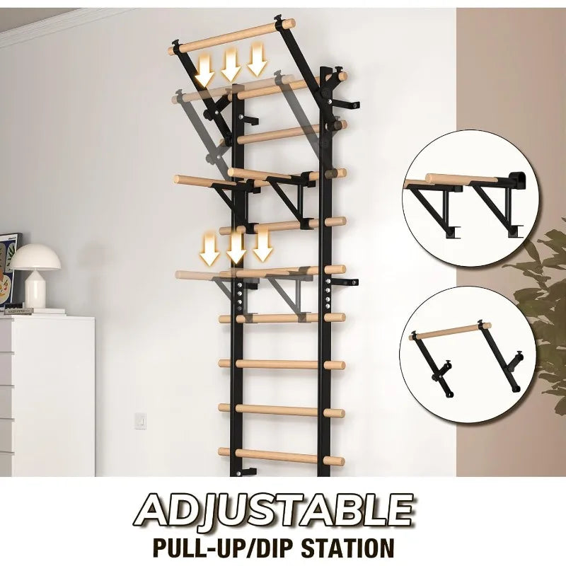 Wooden Stall Bar with Pull‑Up & Dip Attachments