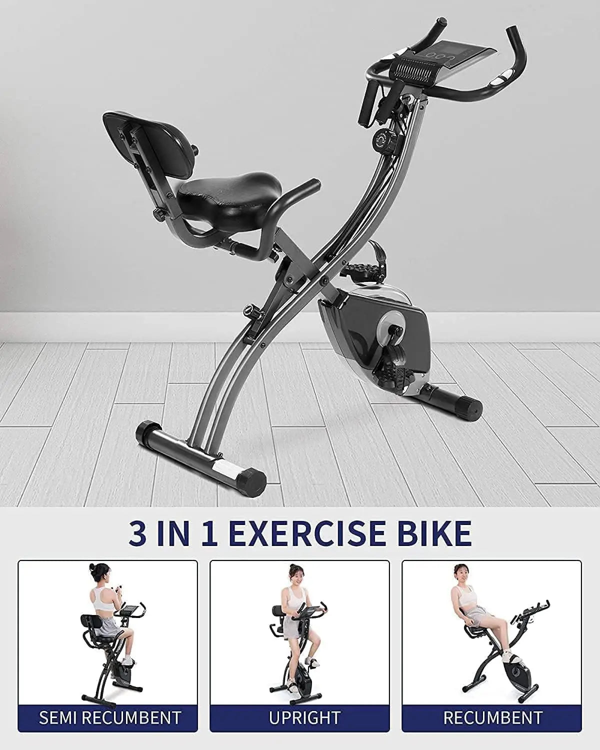 Folding Magnetic Upright Exercise Bike with Bands