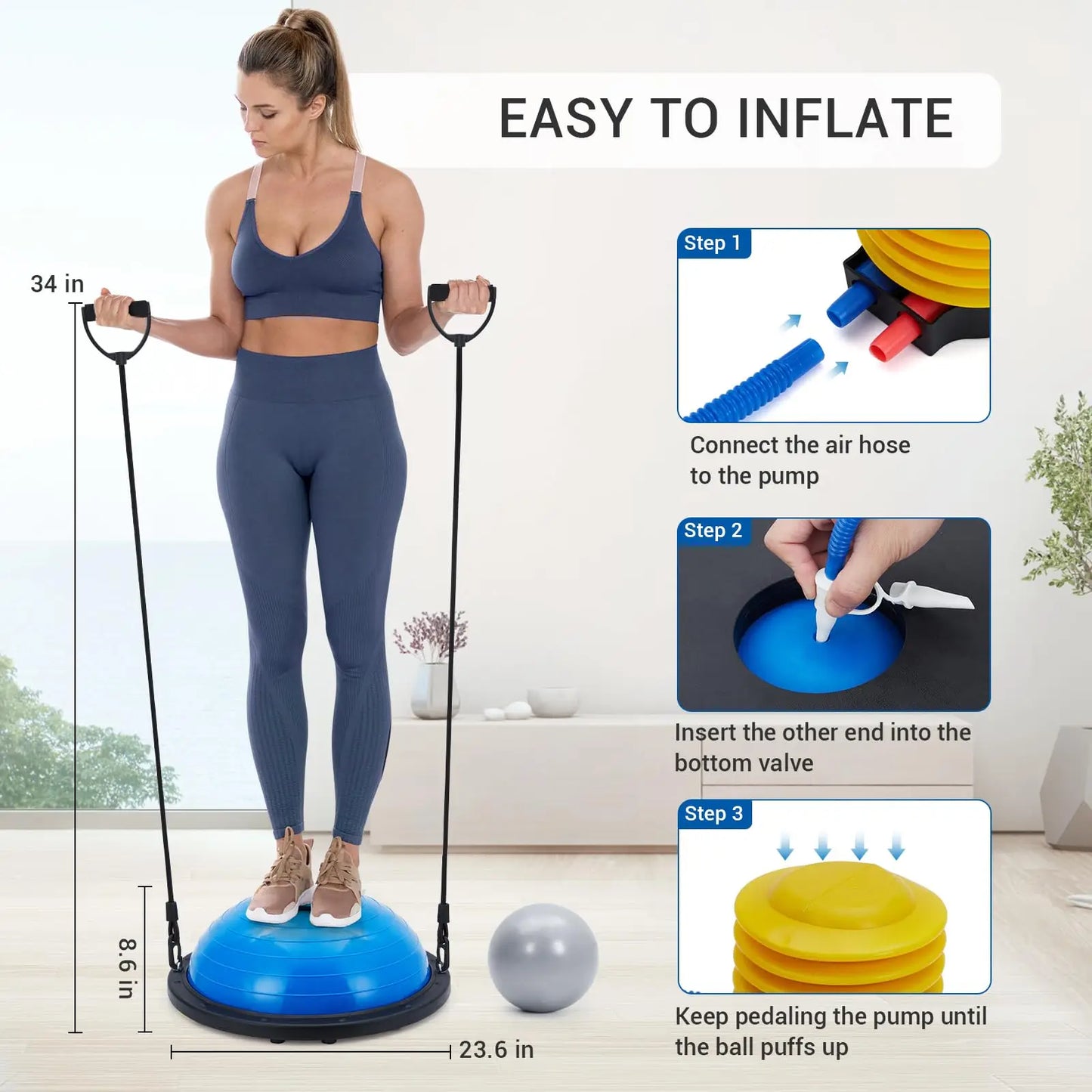 1600 Lbs Inflatable Half Exercise Ball Balance Trainer