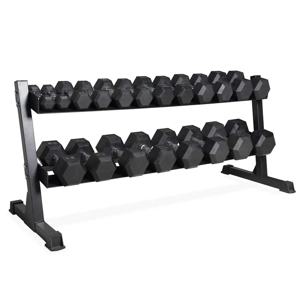 Rubber Hex Dumbbell Set with 23‑Tier Rack