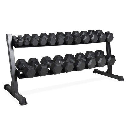 Rubber Hex Dumbbell Set with 23‑Tier Rack