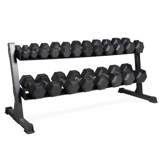 Rubber Hex Dumbbell Set with 23‑Tier Rack