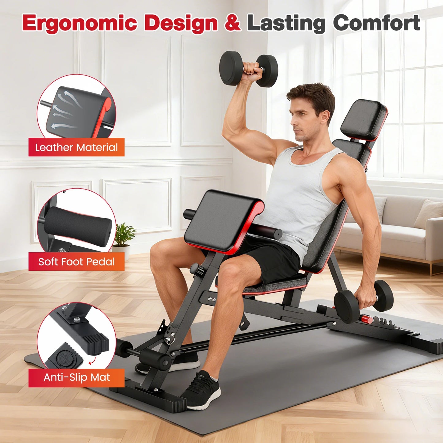 Foldable Adjustable Roman Chair Dumbbell Training Bench