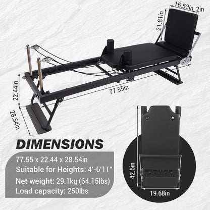 Foldable 77" Adjustable Home Pilates Reformer Machine