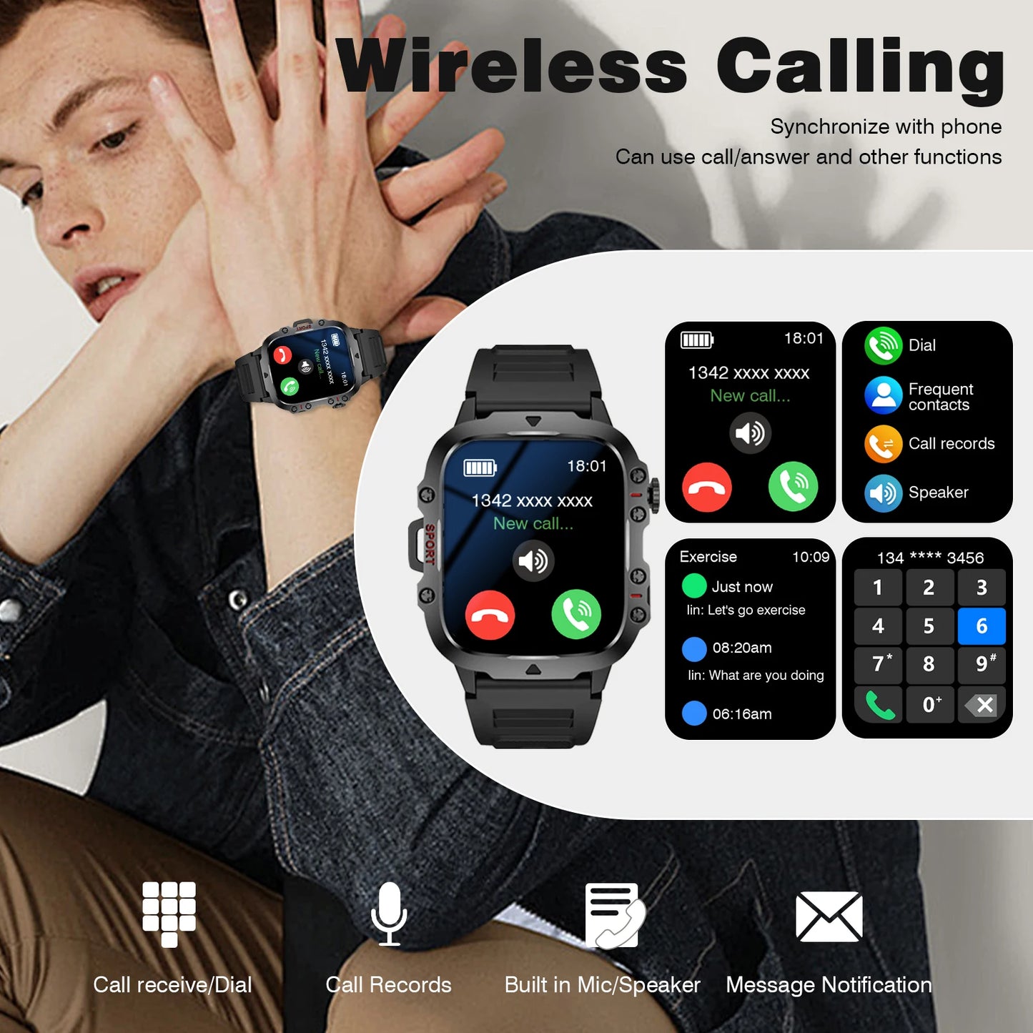 Men's Bluetooth Smart Watch Multi-Sport Fitness