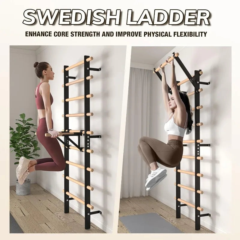 Wooden Stall Bar with Pull‑Up & Dip Attachments