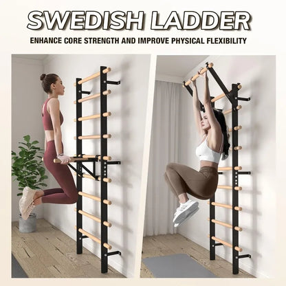 Wooden Stall Bar with Pull‑Up & Dip Attachments