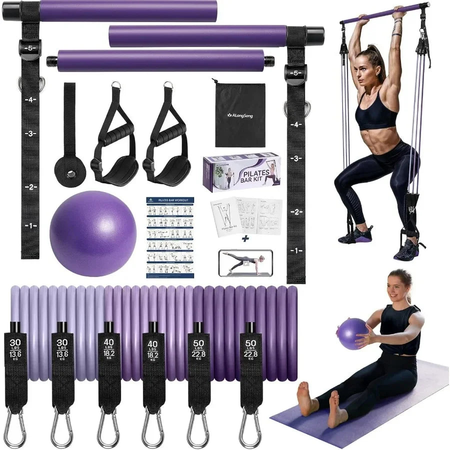 Upgraded Pilates Bar Kit with Natural Latex Bands