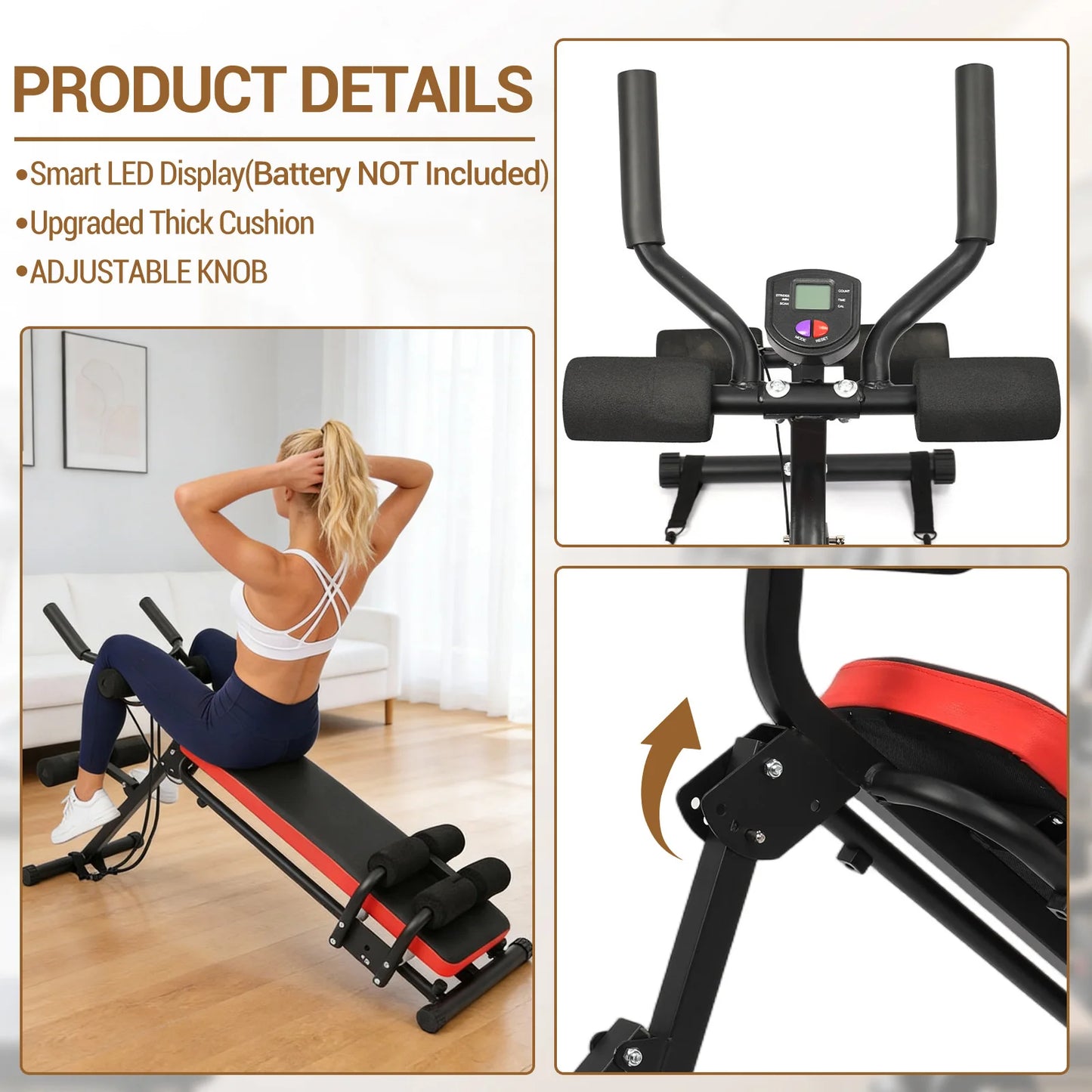 2‑in‑1 Adjustable Ab Bench Glider Trainer