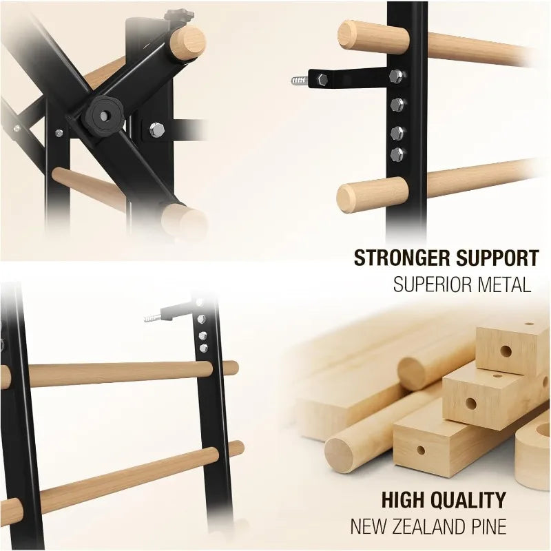 Wooden Stall Bar with Pull‑Up & Dip Attachments