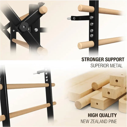 Wooden Stall Bar with Pull‑Up & Dip Attachments