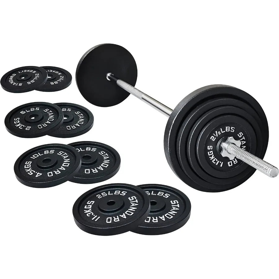 95‑Pound Cast Iron Weight Set with Barbell