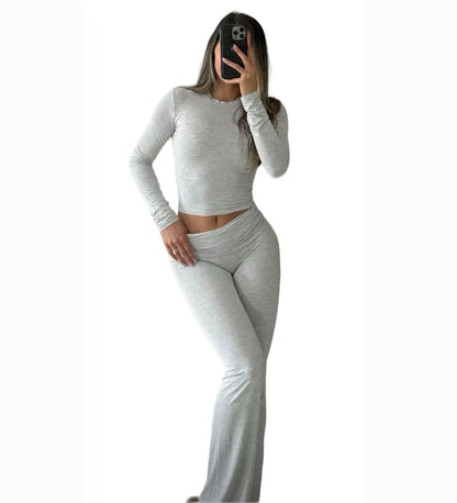 Women's Yoga Two-Piece Set Long-Sleeve Wide-Leg
